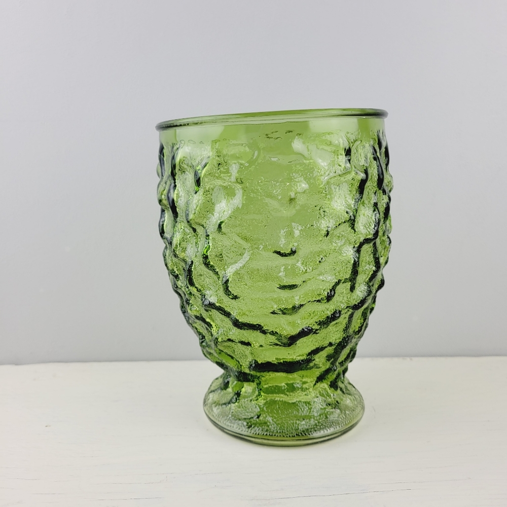 Vintage E.O. Brody Co. Crinkle Textured Olive Grern Glass Vase 7.25"